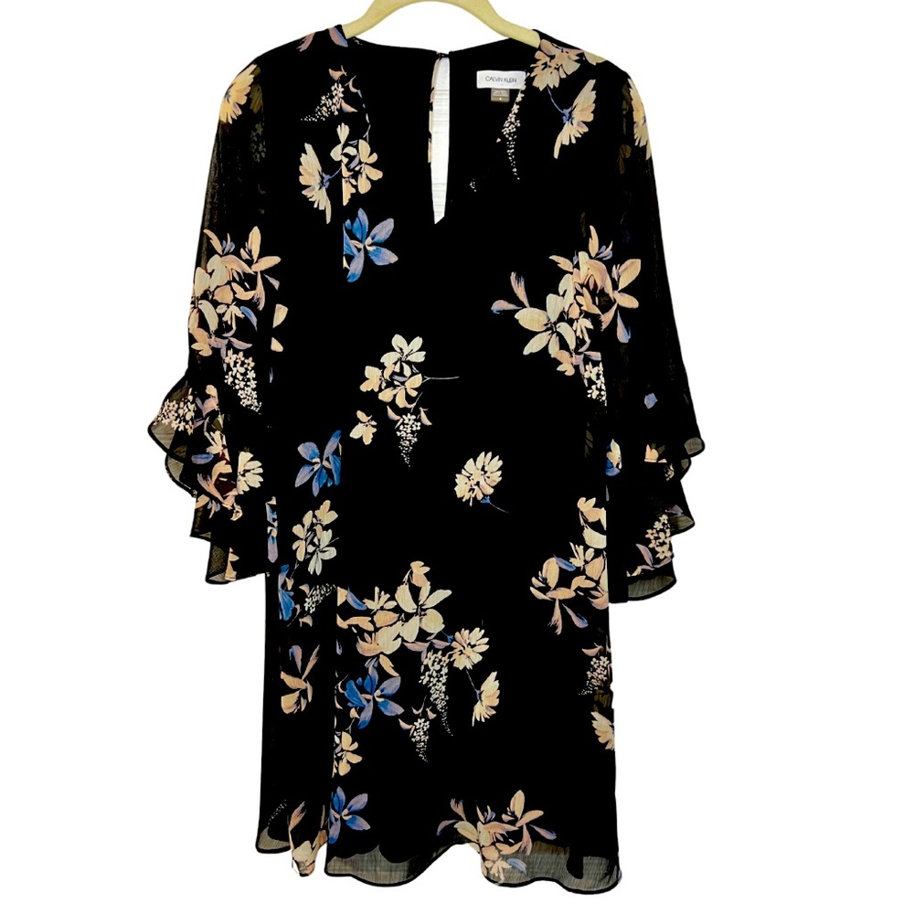 Women’s Calvin Klein Black Floral Flutter Sleeve Dress Size 4